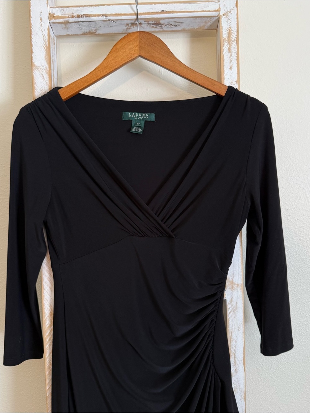 Lauren Ralph Lauren Black V-Neck Ruched Wrap 4P